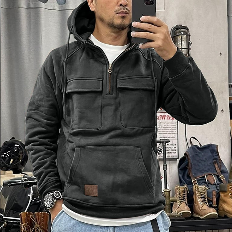 Knosfe Oversized Sweatshirts for Men Cargo Quarter Zip Sports Hoodie Men Tactical Outdoor Workout Men s Sweater Long Sleeve Running Gym Warm Fashion Jackets Dark Gray L Walmart