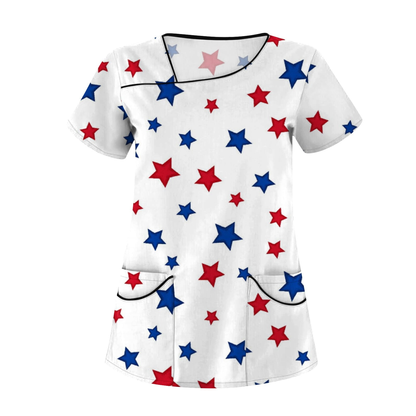 Knosfe Flag Print Scrub Tops For Women Uniforms V Neck Th Of July Medical Clearance Scrubs