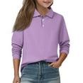 thumbnail image 1 of Knosfe Girls Back to School Uniform Classic Long Sleeve Polo Shirt Solid Color Soft Button Down Top for Kids Purple 140, 1 of 5