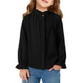 thumbnail image 1 of Knosfe Girls Stand Collar Ruffle Sleeve Blouses Kids Button Down Shirts Back to School Uniform Black 150, 1 of 3