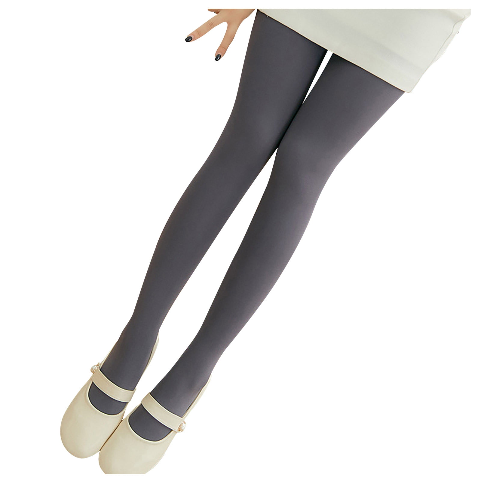 Knosfe Gray Opaque Tights for Women Fleece Lined Cold Weather