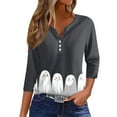 thumbnail image 1 of Knosfe Halloween Shirts for Women Plus Size Button V Neck Horror Spider Ghost Fall Blouses 3/4 Sleeve Cute Bat Skeleton Casual Tops Gray M, 1 of 6
