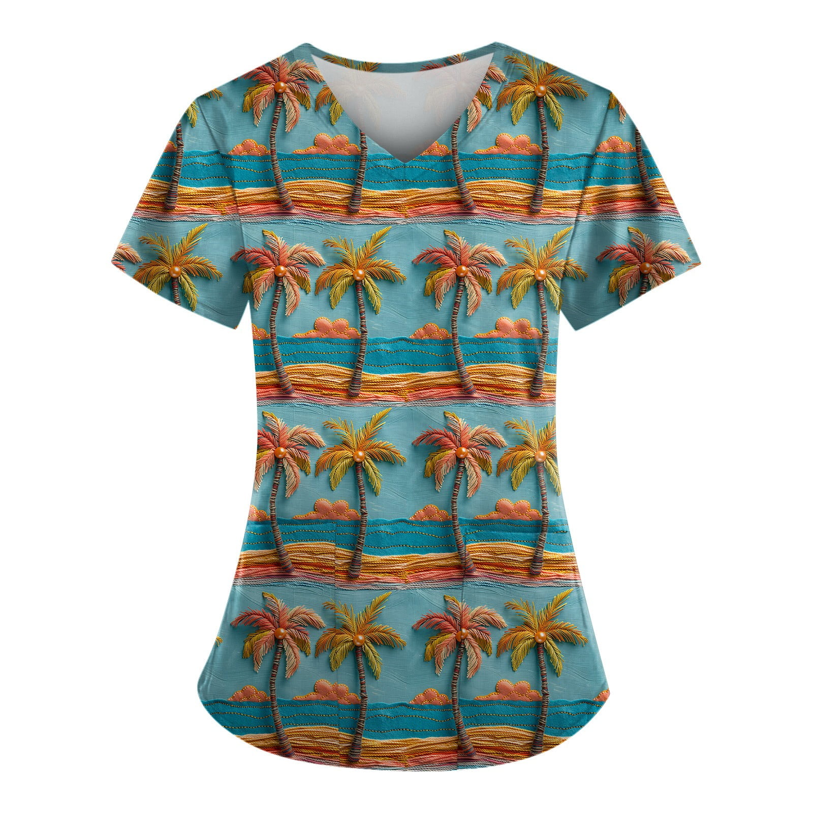 Knosfe Hawaiian Scrub Tops For Women Short Sleeve Summer Tropical 