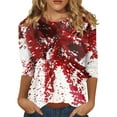 Knosfe I'm Fine Bloody Shirt Crew Neck Funny Tops 3/4 Sleeve Halloween