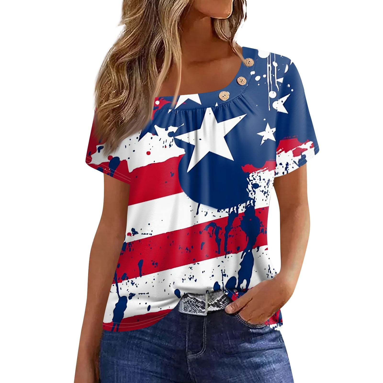 Knosfe Independence Day Shirts for Women Summer Stars Striped 4th of ...