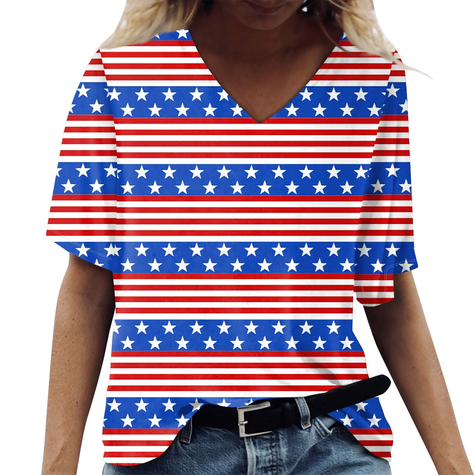 For G And PL Women's American Flag Patriotic Short Sleeve T-Shirt - Fourth Of July Top With Tie Front, Sizes S-2XL