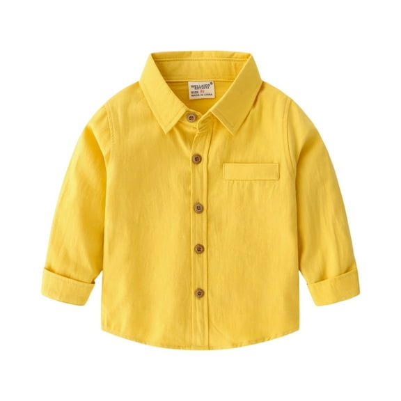 Knosfe Kids Fall Long Sleeve Shirts Winter Soft Solid Color Boys Girls Blouses Cute Fashion Rolled Cuffs Button-Down Collar Children Tops (Yellow,90)
