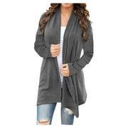 Knosfe Long Cardigans for Women Lightweight Long Sleeve Plus Size Open Front Loose Maternity Sweater Solid Color Casual Fall Outwear Gray 5XL
