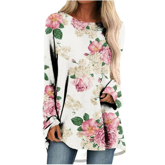 Knosfe Long Sleeve Tunic Tops To Wear with Leggings Crewneck Winter Loose Fit Geometric Shirts Workout Fall Fashion Blouses Tops Casual Going Out Tops for Women