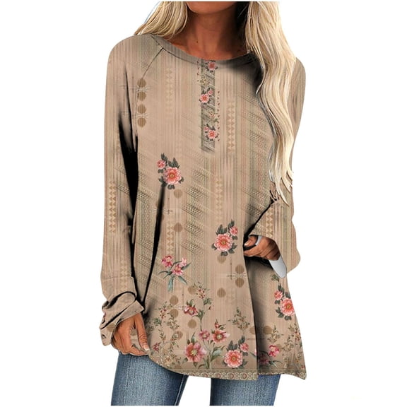 Knosfe Long Sleeve Tunic Tops To Wear with Leggings Crewneck Winter Loose Fit Geometric Shirts Workout Fall Fashion Blouses Tops Casual Going Out Tops for Women