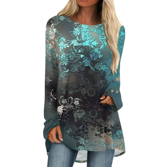 Knosfe Long Tops To Wear with Leggings Plus Size Cute Long Sleeve Crewneck Womens Shirts Marble Print Trendy Casual Winter Blouse for Women Fall Fashion Loose Long Womens Tops