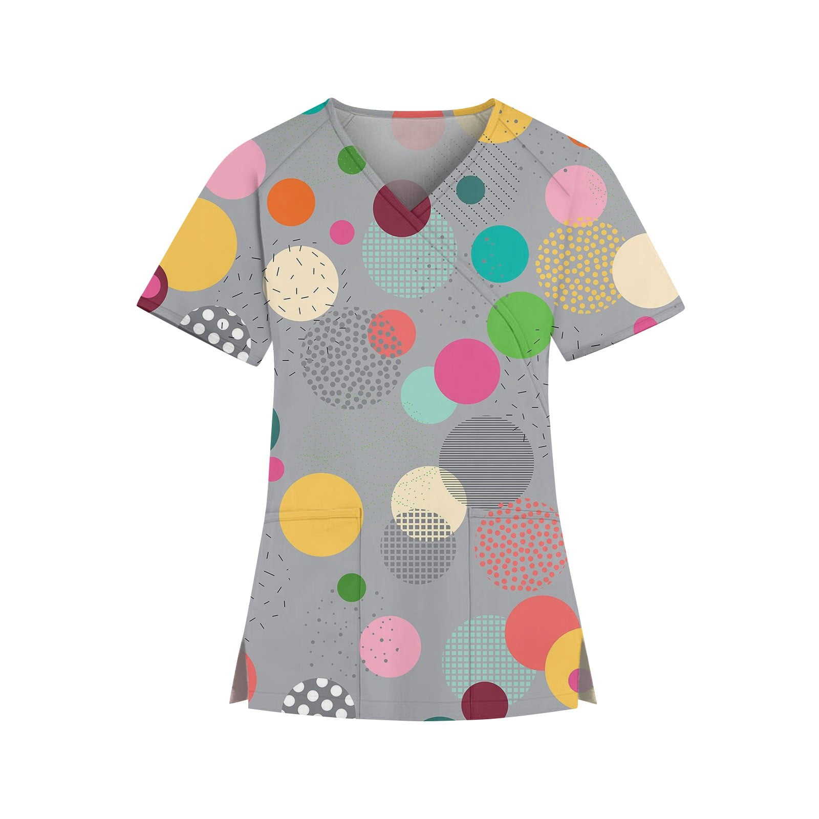 Knosfe Maternity Scrubs for Women V Neck Mock Wrap Polka Dot Print