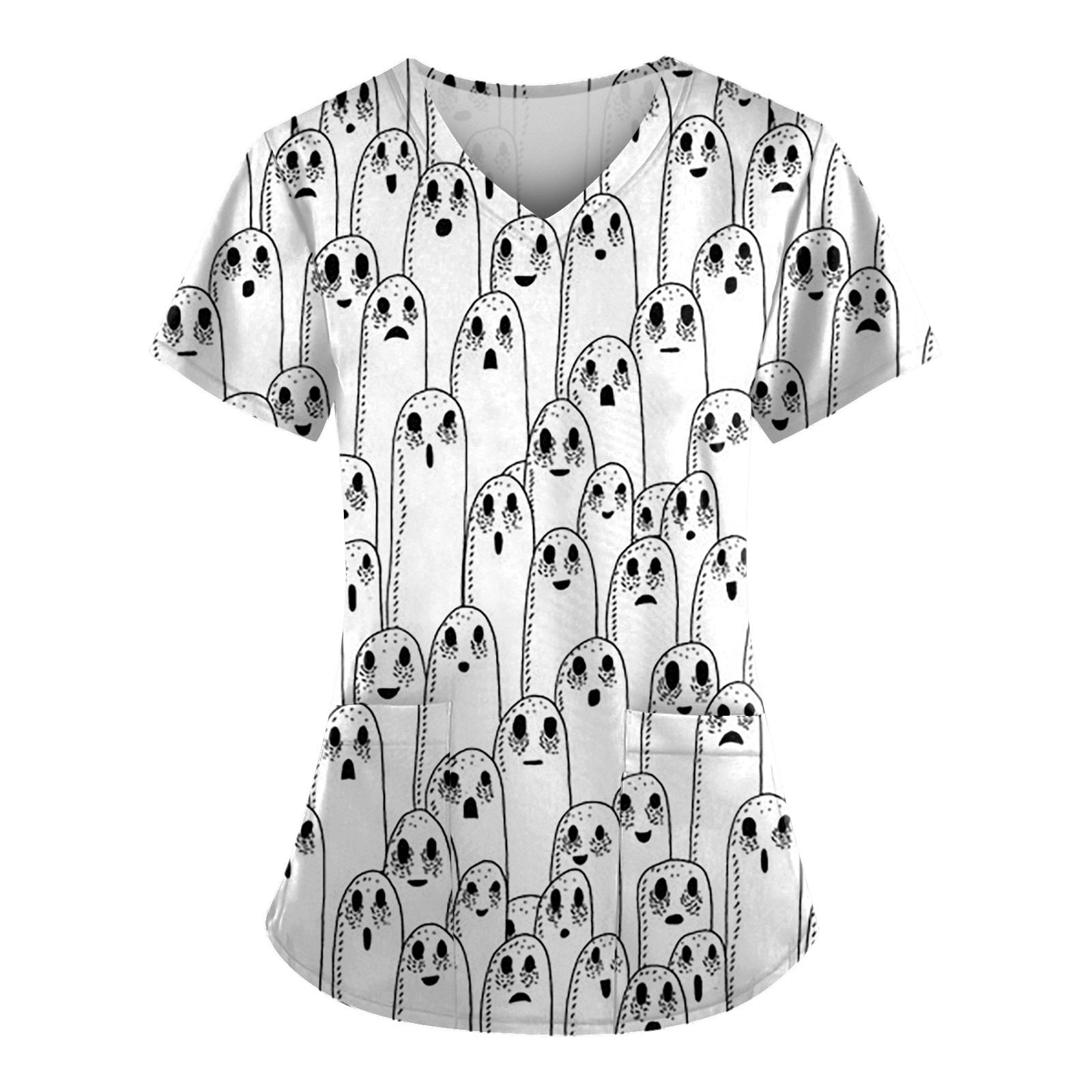 Knosfe Maternity Scrubs Workwear Short Sleeve V Neck Nurse Printed