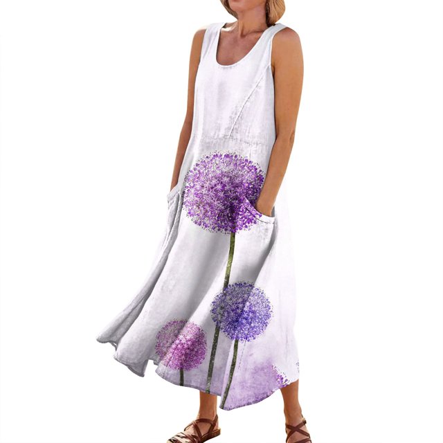 Knosfe Maxi Dress for Women Tank Floral Print Casual Long Dress Flowy