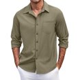 thumbnail image 1 of Knosfe Men's Casual Button Down Shirts Long Sleeve Untucked Shirts Regular Fit Linen Shirt Army Green 3XL, 1 of 5