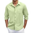 thumbnail image 1 of Knosfe Men's Casual Button Down Shirts Long Sleeve Untucked Shirts Regular Fit Linen Shirt Green M, 1 of 4