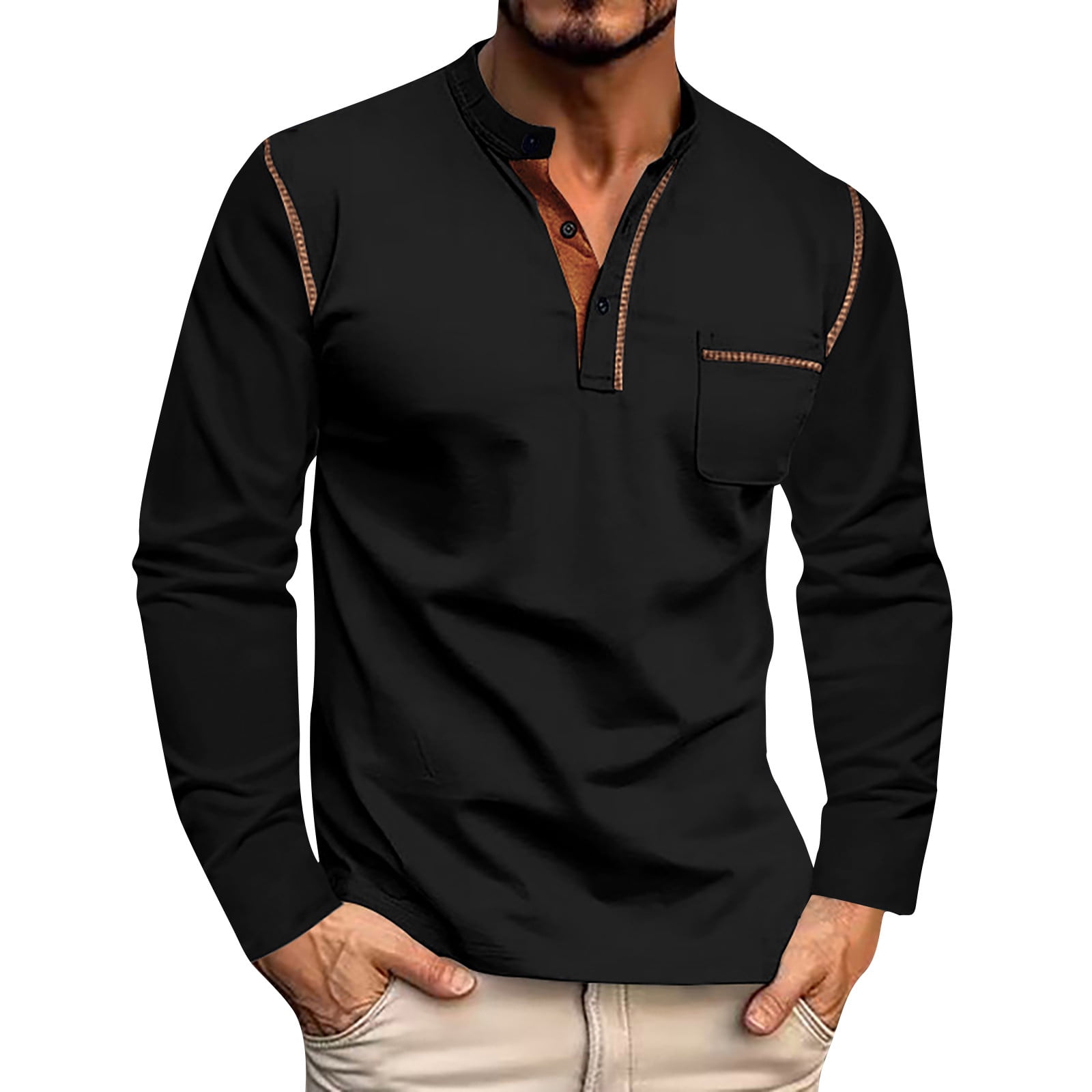 GIRUNS Men's Waffle Henley Long Sleeve Casual T-shirts