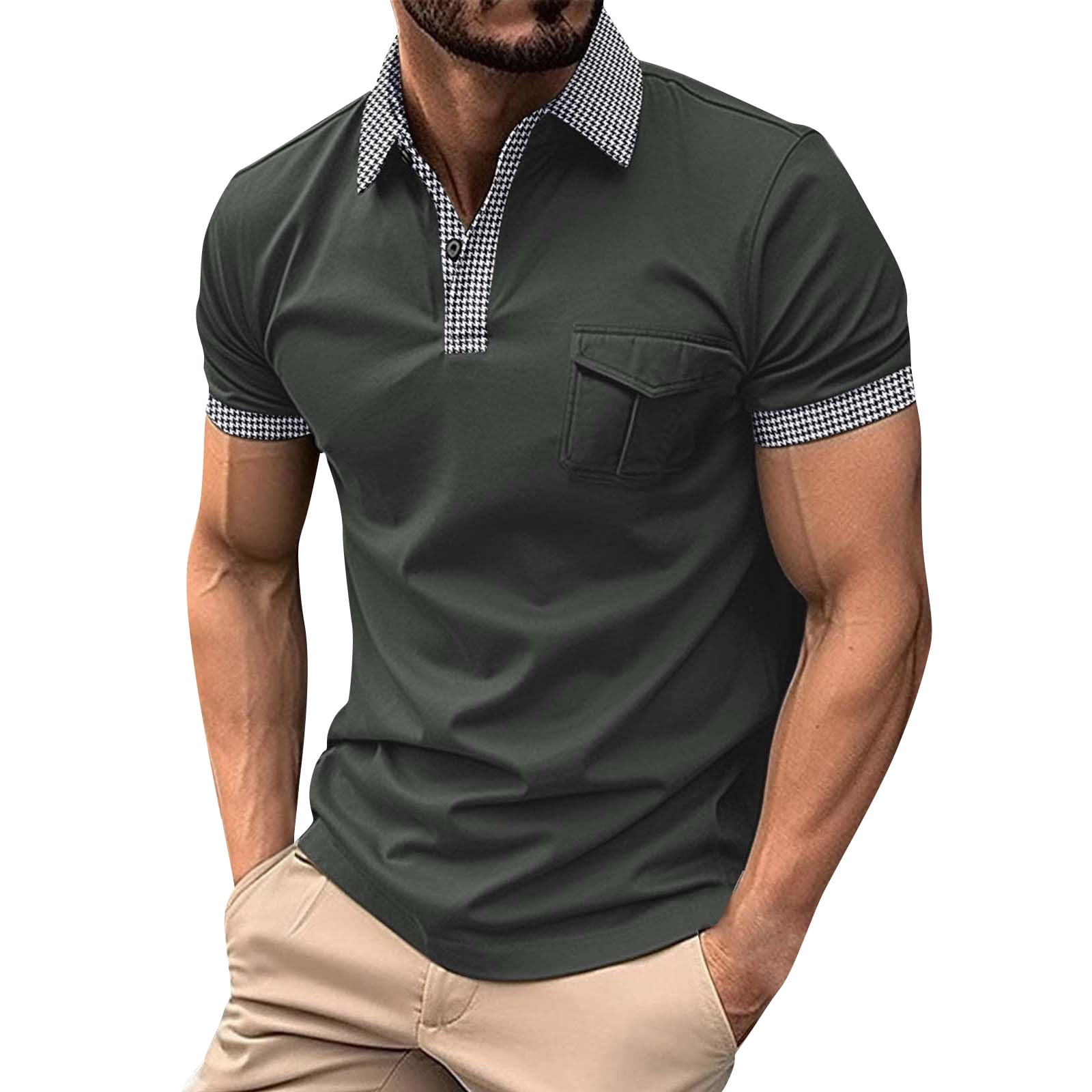 Knosfe Men's Polo Shirts Cotton Short Sleeve Casual Polo Shirt Collared ...