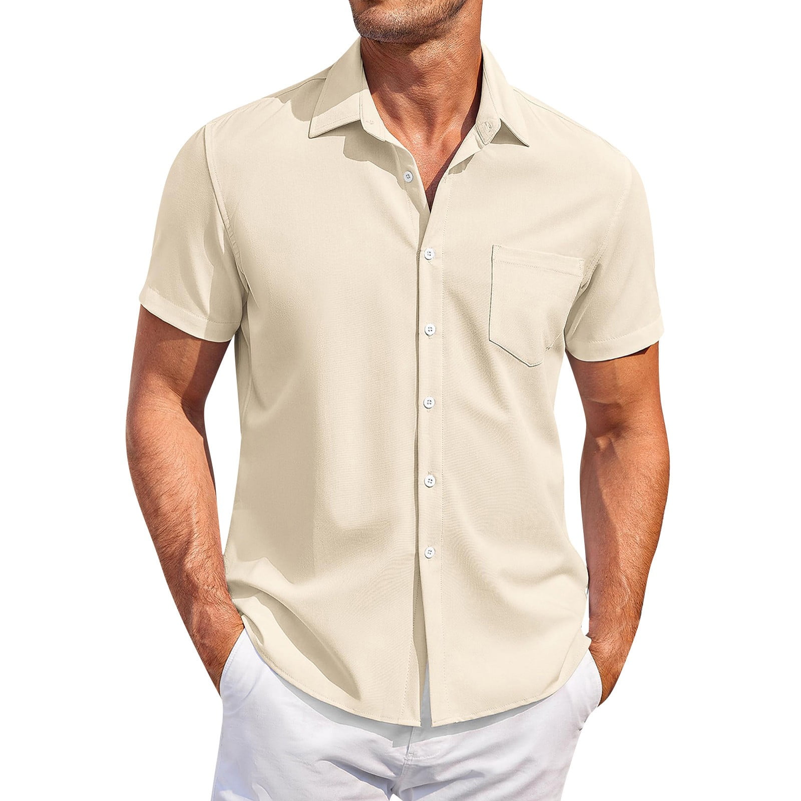 UOUA Men's Short Sleeve Button Down Shirt - Wrinkle Free & Moisture Wicking Business Casual Top - View #10