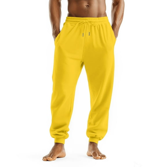 Knosfe Mens Big and Tall Sweatpants Joggers Fall Winter Fashion 2025 Fleece Basic Active Comfy Casual Workout Pants Yellow XL