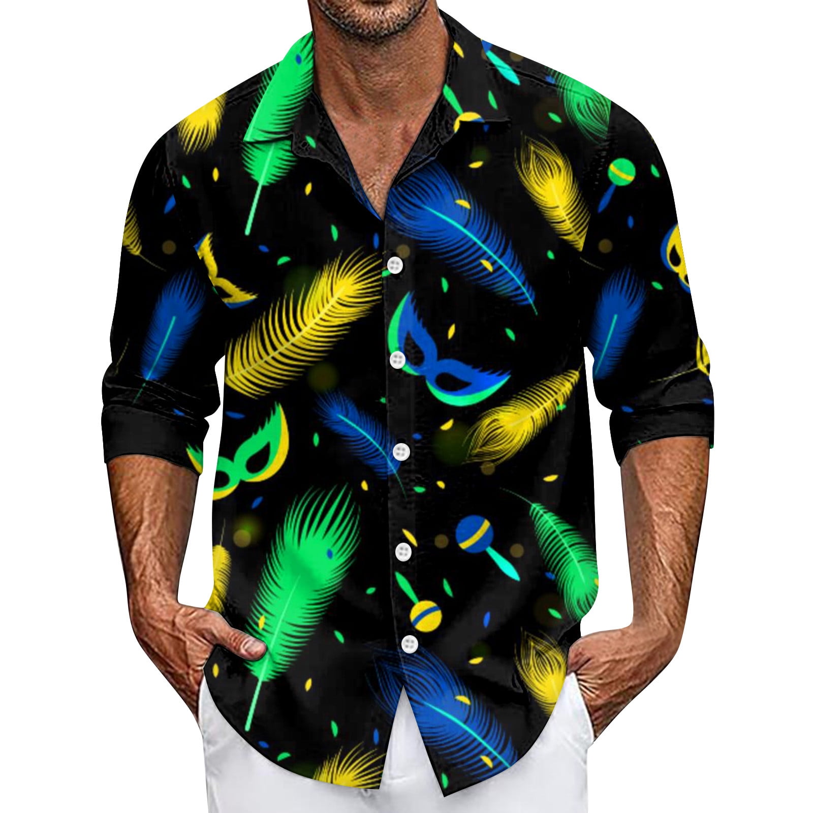Knosfe Mens Button Down Mardi Gras Shirts Short Sleeve Party Carnival