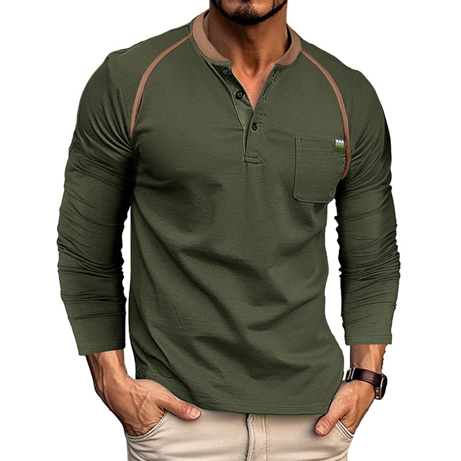 Knosfe Mens Henley Shirts Long Sleeve Thermal Casual Button Down Tee ...