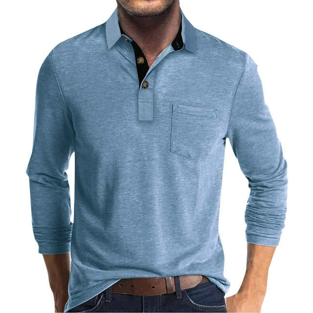 Knosfe Mens Long Sleeve Polo Shirts Classic Button Down Golf Shirt ...