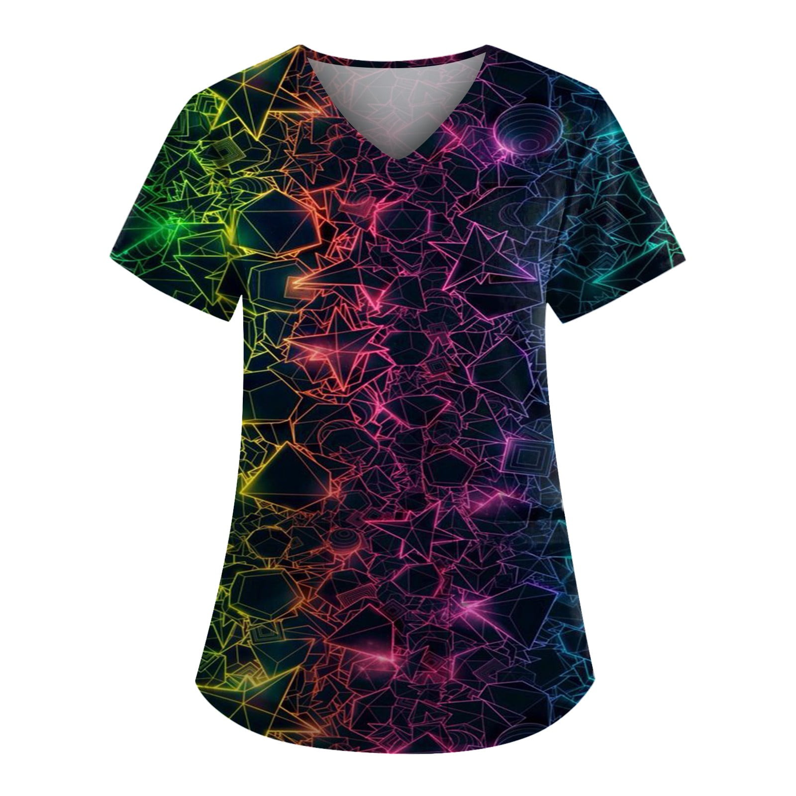 Knosfe Nursing Short Sleeve Printed Scrub Tops Women V Neck Graphic
