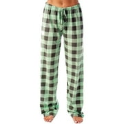 Knosfe Pajama Pants Women Flannel Drawstring High Waist Pj Pants for Teen Girls Wide Leg Buffalo Plaid Lounge Pants Fuzzy Joggers Long Womens Bottoms Green M