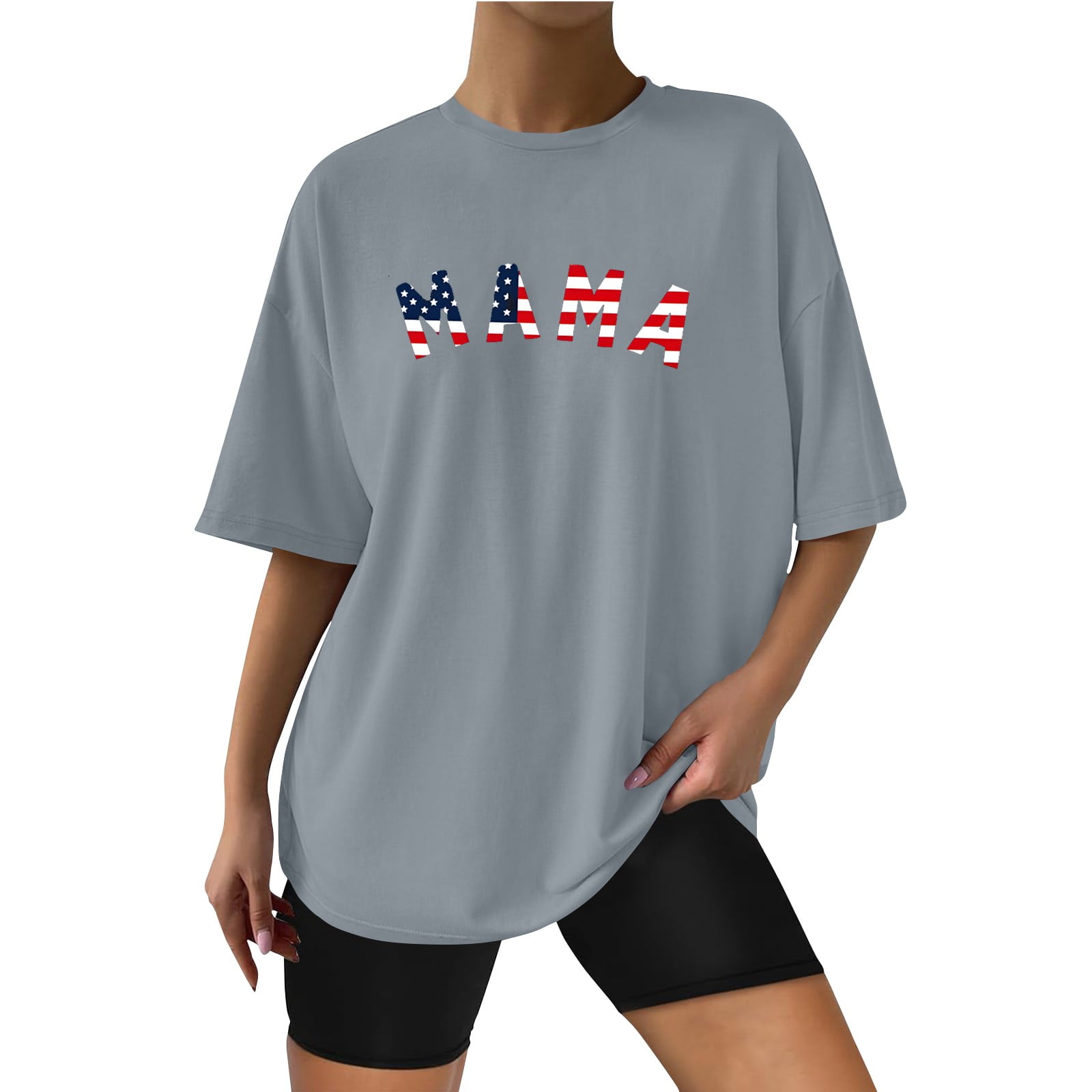 American Flag T-Shirt For Women - 4th Of July Patriotic Raglan Sleeve Graphic Tee, Grey, Medium