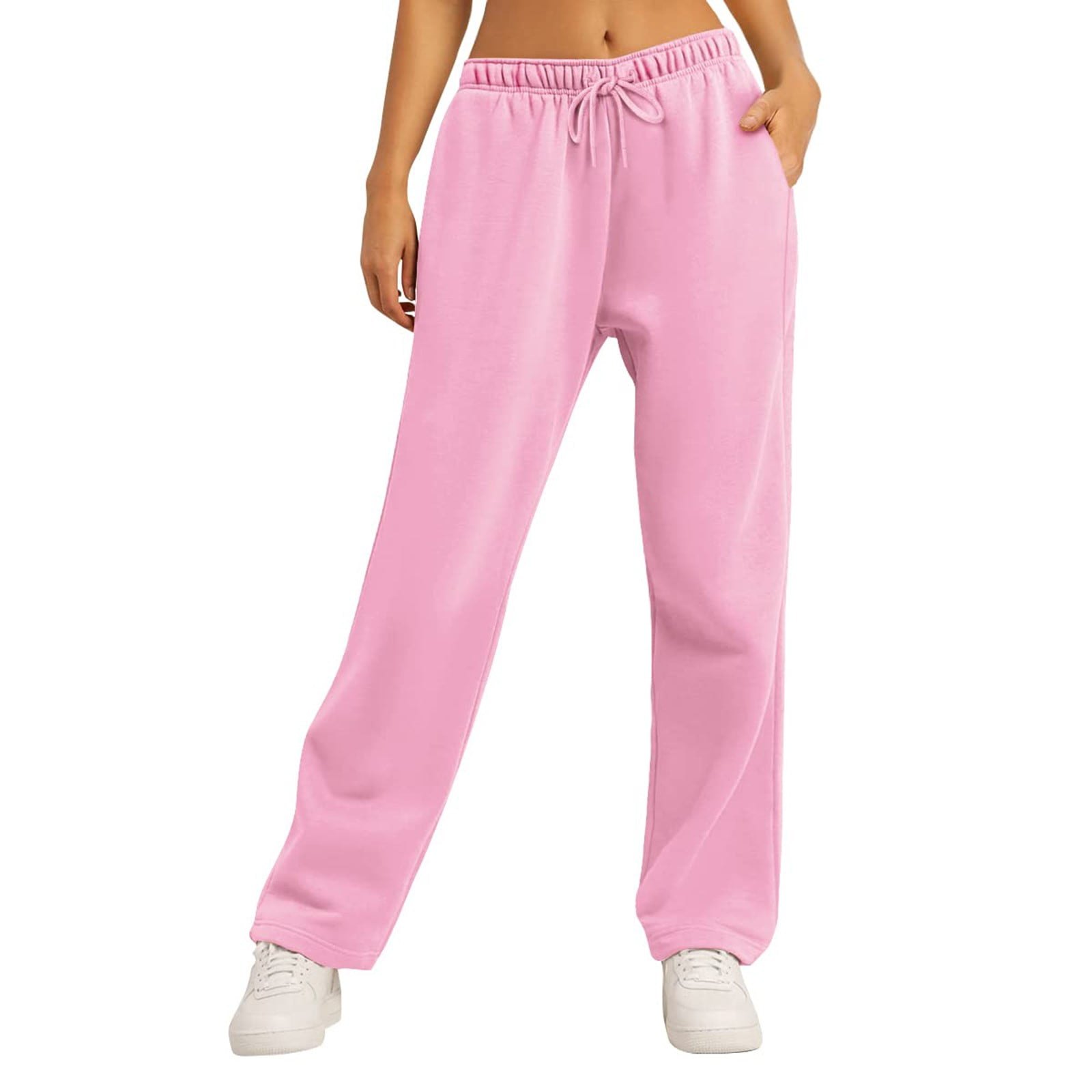Knosfe Petite Sweatpants with Pockets Drawstring Comfy Ladies Sweatpants  2023 Straight Leg Trendy Women's Joggers Wide Leg Tall High Waisted  Clearance Y2k Baggy Pants Pink S 