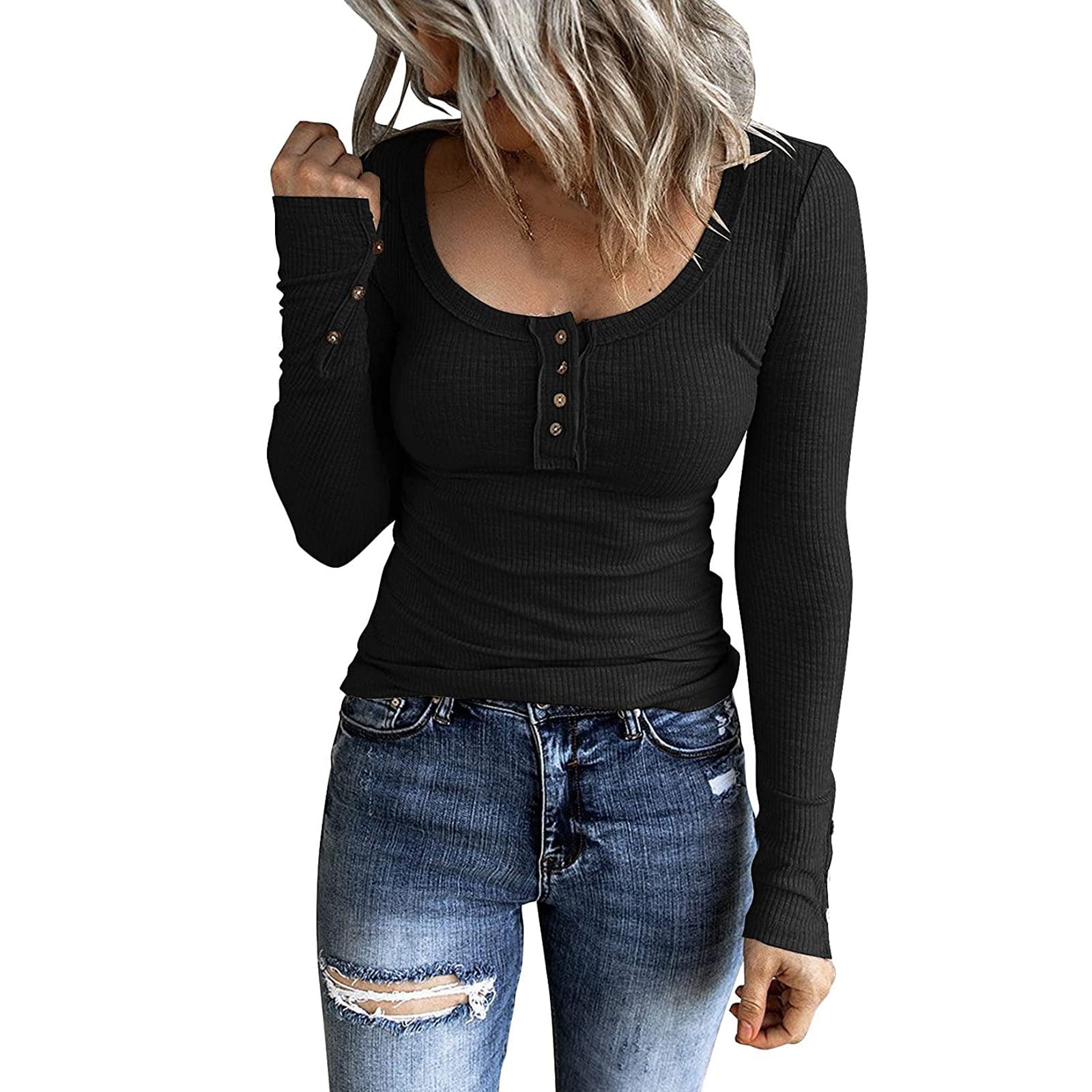 Knosfe Petite Tops Ribbed Knit Fashion Slim Fit Fall Womans Shirts Sexy  Dressy Ruched V Neck Clearance Women's Clothes Long Sleeve Y2k Casual  Women’s