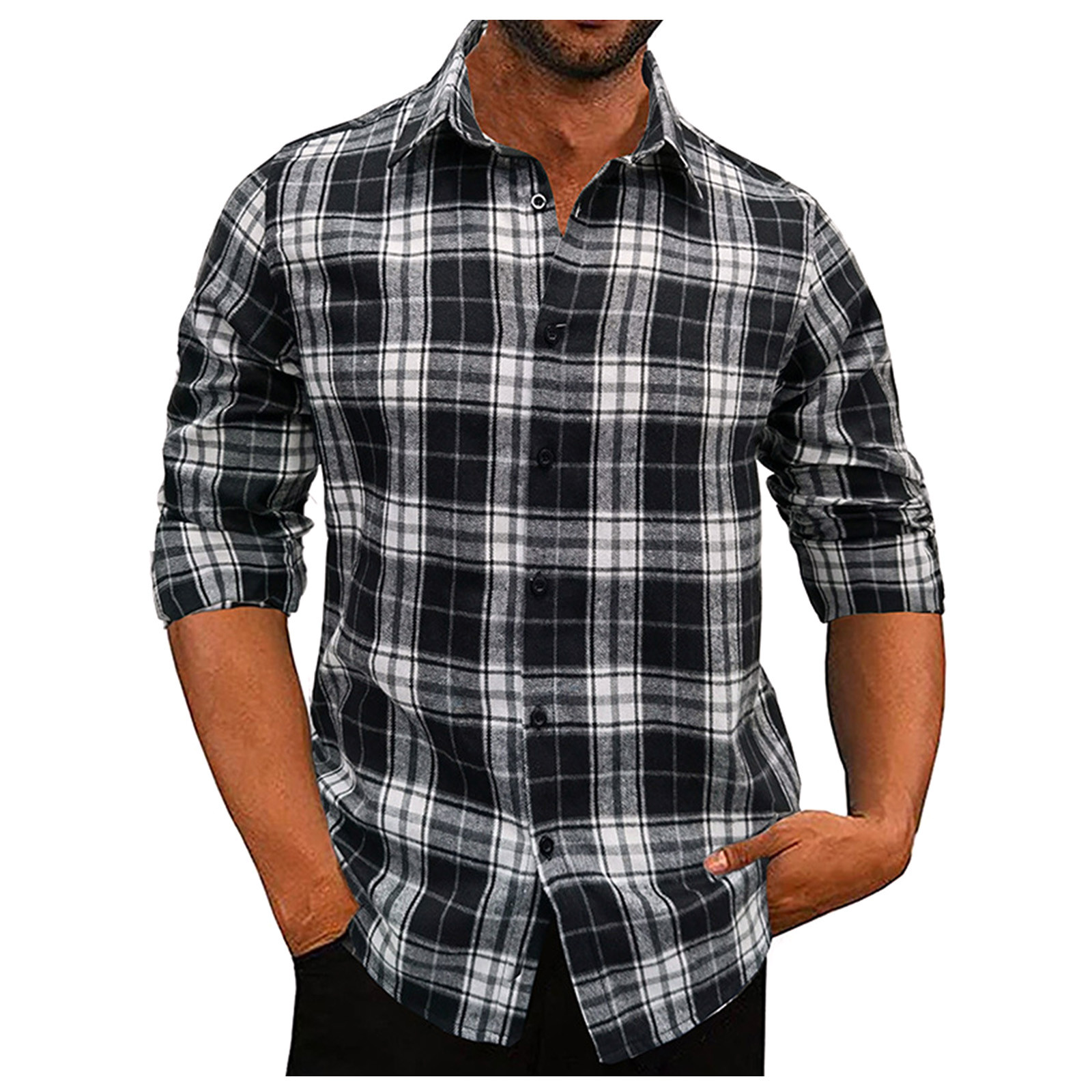 Knosfe Plaid Shirt Men Loose Long Sleeve Men Workout Shirt Flannel ...