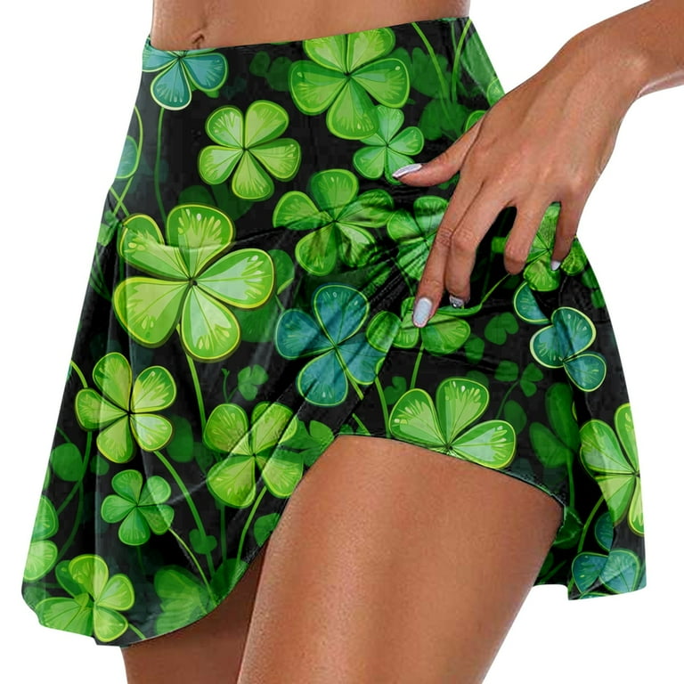 Knosfe Pleated Skirt Tennis St Patricks Day Golf Running Workout