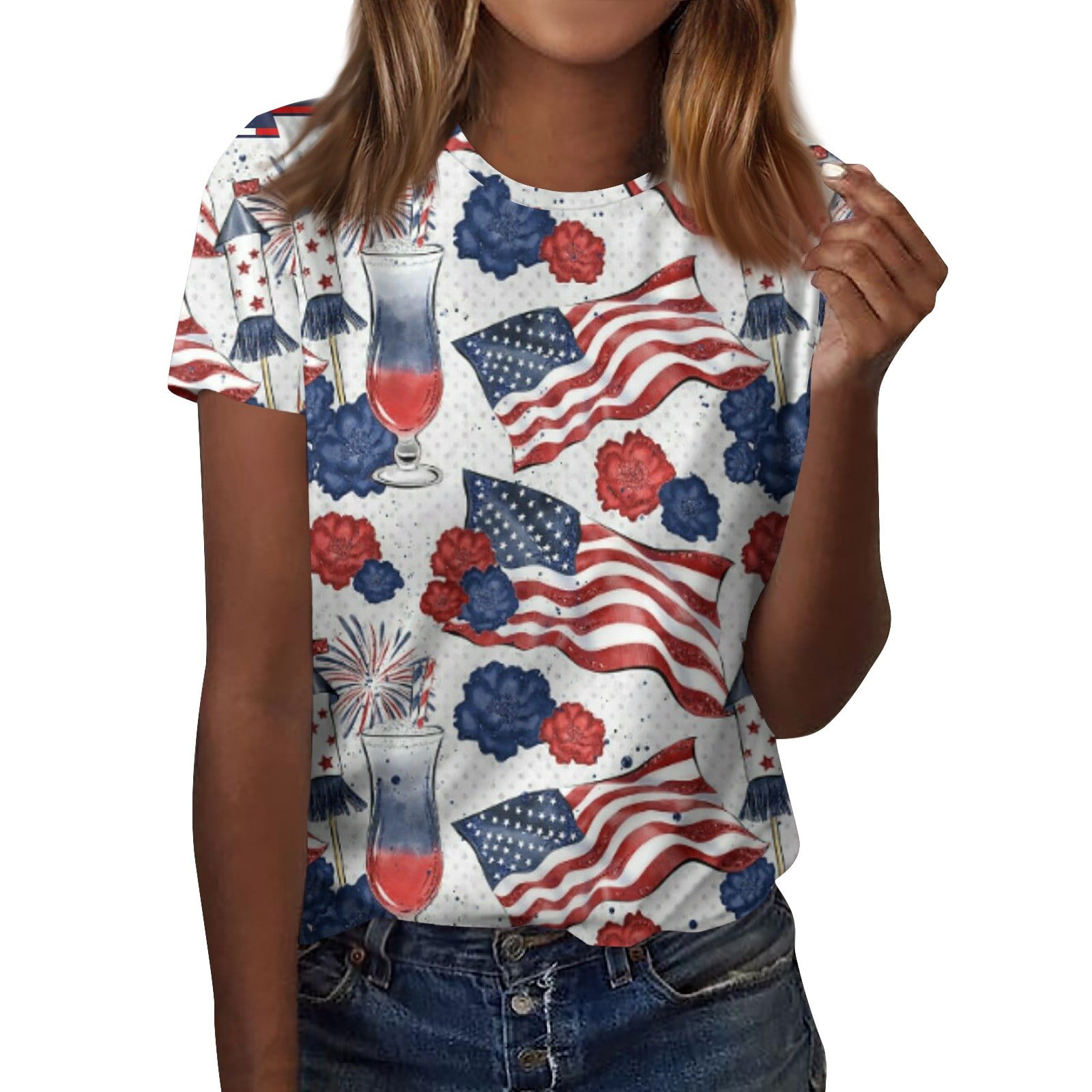 Plus Size Patriotic Tees
 Knosfe Plus Size Patriotic Tees 4th July Stars Striped Blouse