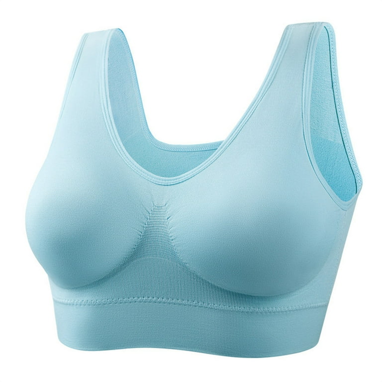 Knosfe Plus Size Sports Bra High Support Seamless Wireless Bras for Large  Breasted Women Compression Bra Light Blue 6X-Large