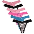 thumbnail image 1 of Knosfe Plus Size Thongs Lace Stretch Seamless Low Rise Women Underwear 6 Pack Leopard Print L, 1 of 8