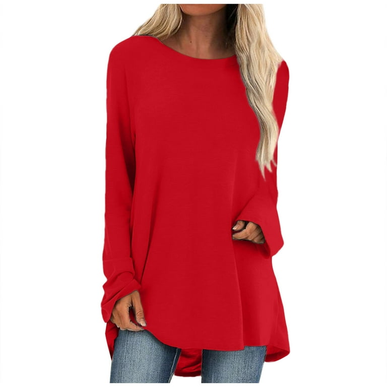 Knosfe Plus Size Tunics or Tops To Wear with Leggings Long Casual Crewneck  Women Shirts Winter Loose Fit Sexy Womens Blouses Clearance Fall Cute Long  Sleeve Dressy Ladies Tops 