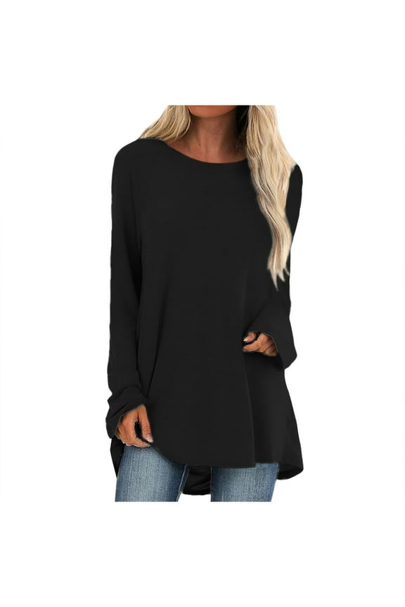 Long Tops To Wear with Leggings Plus Size Cute Long Sleeve Crewneck Womens Shirts Trendy Casual Winter Blouse for Women Fall Fashion Loose Long Womens Tops