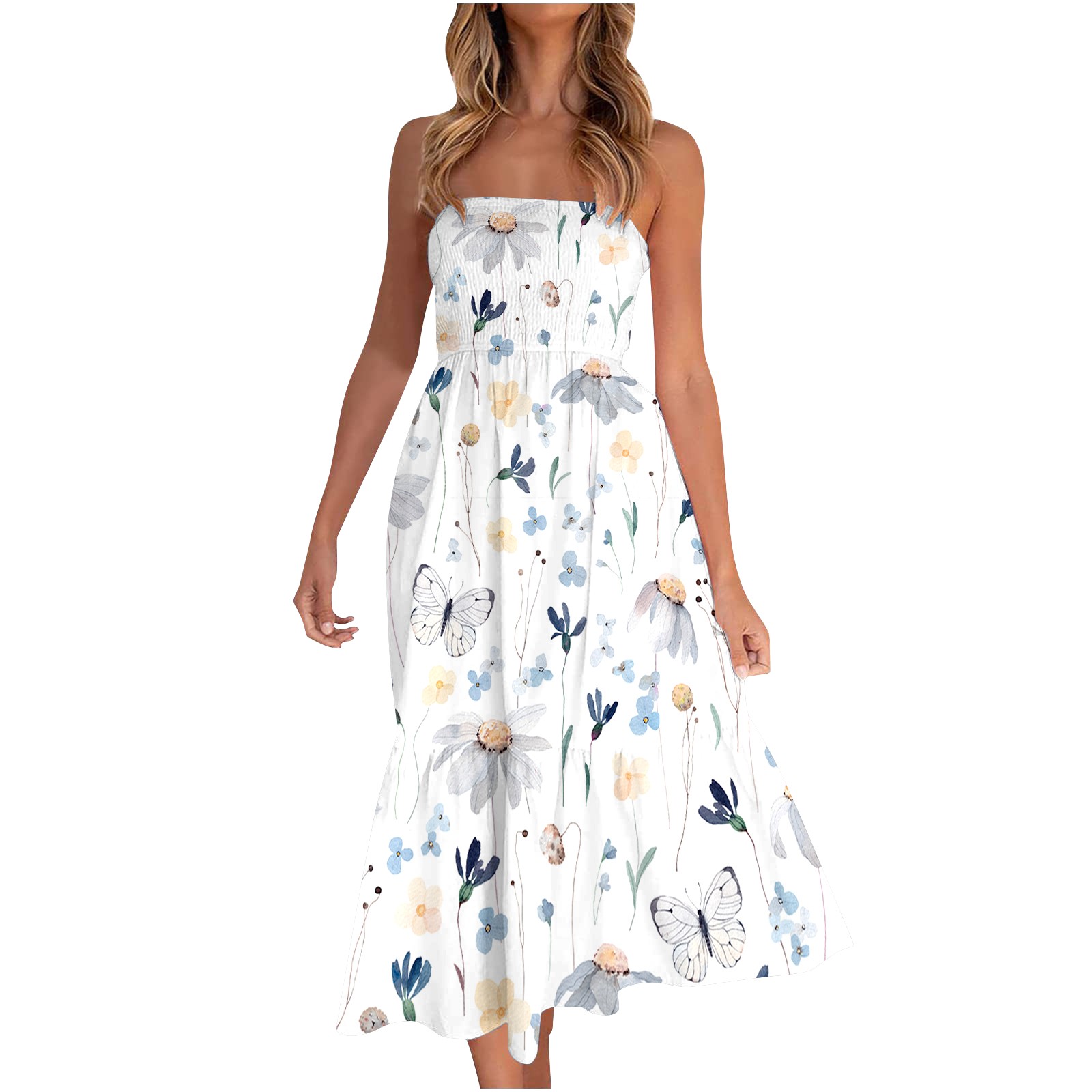 Knosfe Prom Dresses for Women 2024 Flowy Smocked Strapless Dress Trendy ...