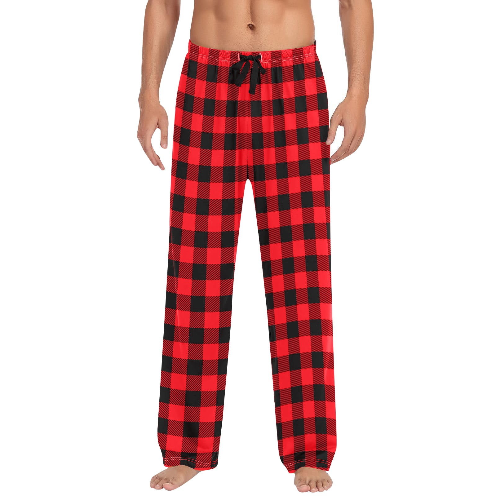 Knosfe Red and Black Pajama Pants Buffalo Plaid Wide Leg Casual Pj ...