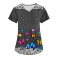 thumbnail image 1 of Knosfe Scrub Tops Women Clearance Medical Butterfly Print Workwear Cute Nursing Short Sleeve Uniforms V Neck Fashion Dressy Scrubs with Pockets Gray 5XL, 1 of 3
