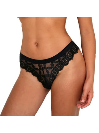 Qcmgmg Women Underwear Seamless Lace Strappy Sexy Low Waisted Thong Bikini  Stretch Soft Full Coverage Womens Panties Black Free Size