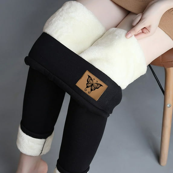 Knosfe Sherpa Fleece Lined Leggings for Women Warm Thick Leggings High Waist Workout Pants Plus Size Winter Leggings Tights Black S