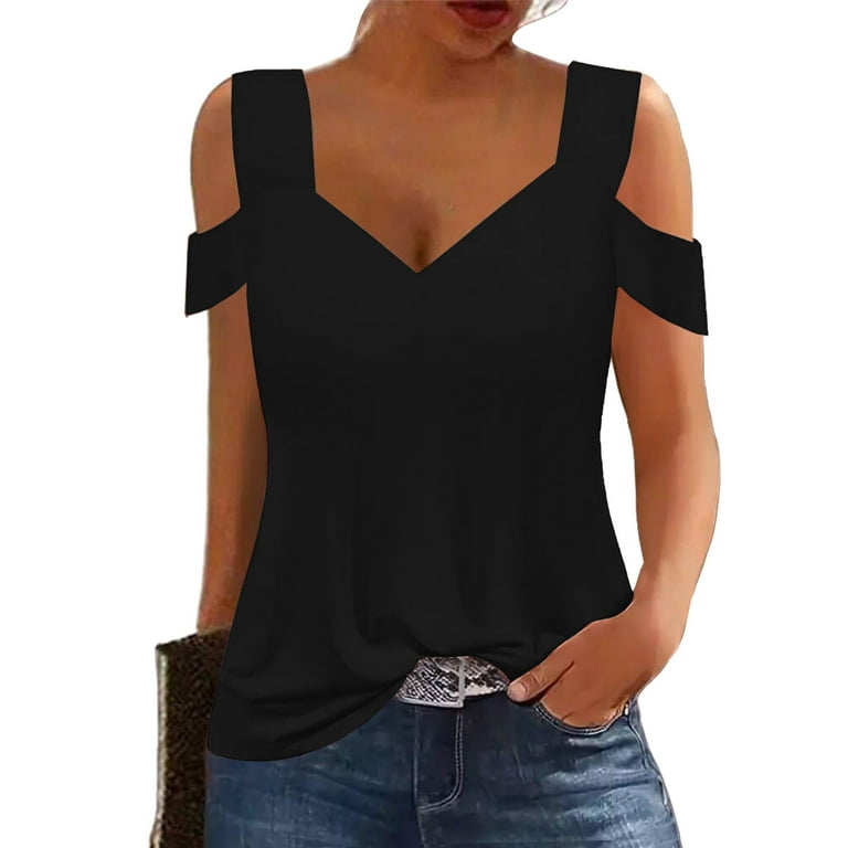 V neck cold shoulder tops deals