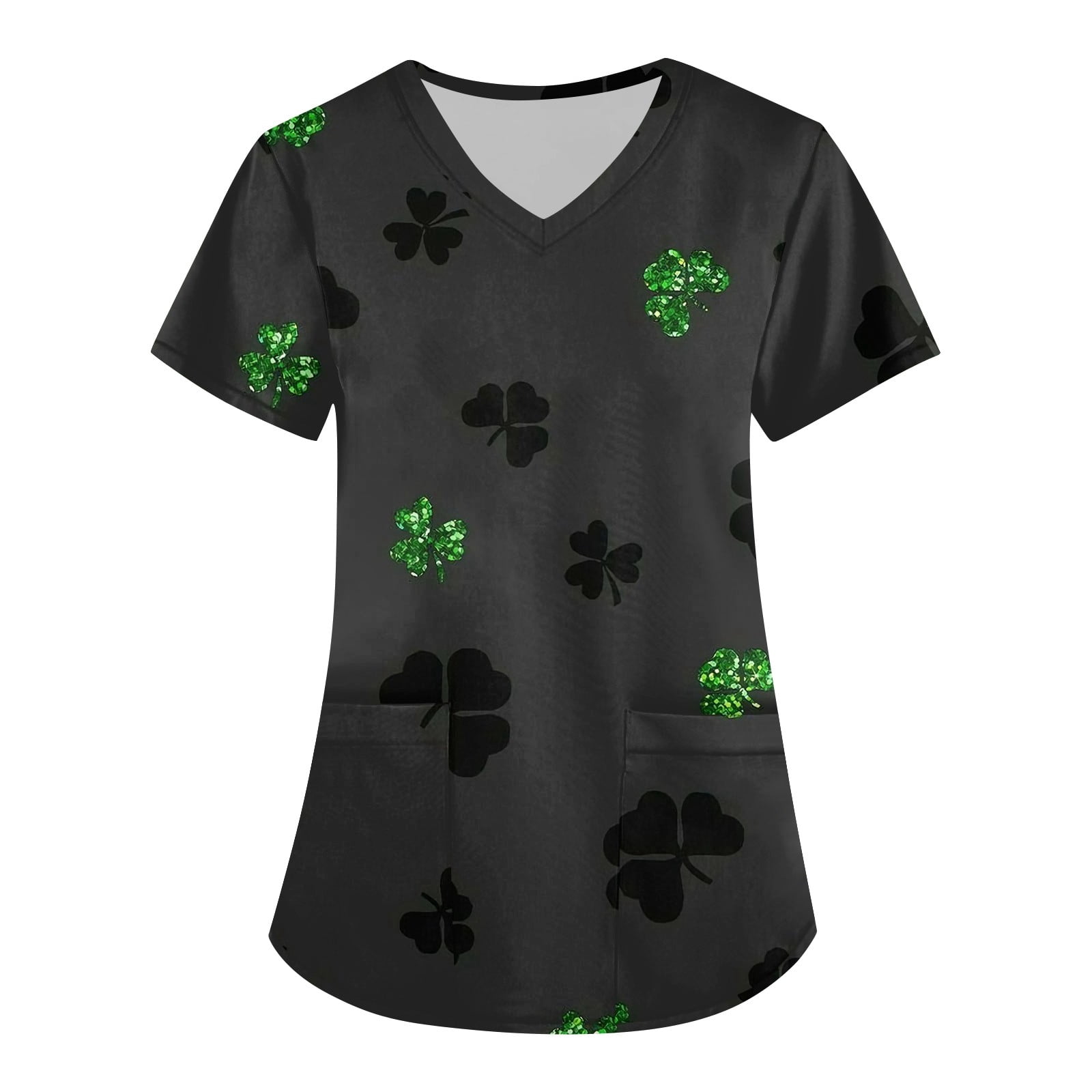 Knosfe St Patrick's Scrub Tops Women Plus Size Green Lucky Clover Scrub