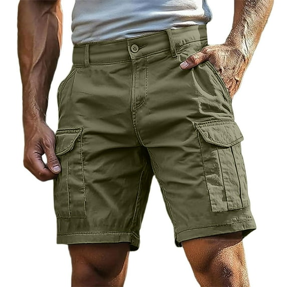Knosfe Summer Cargo Shorts for Mens Hiking Work Outdoor Lightweight Cotton Elastic Waist Carpenter Pockets No Belt Army Green XL
