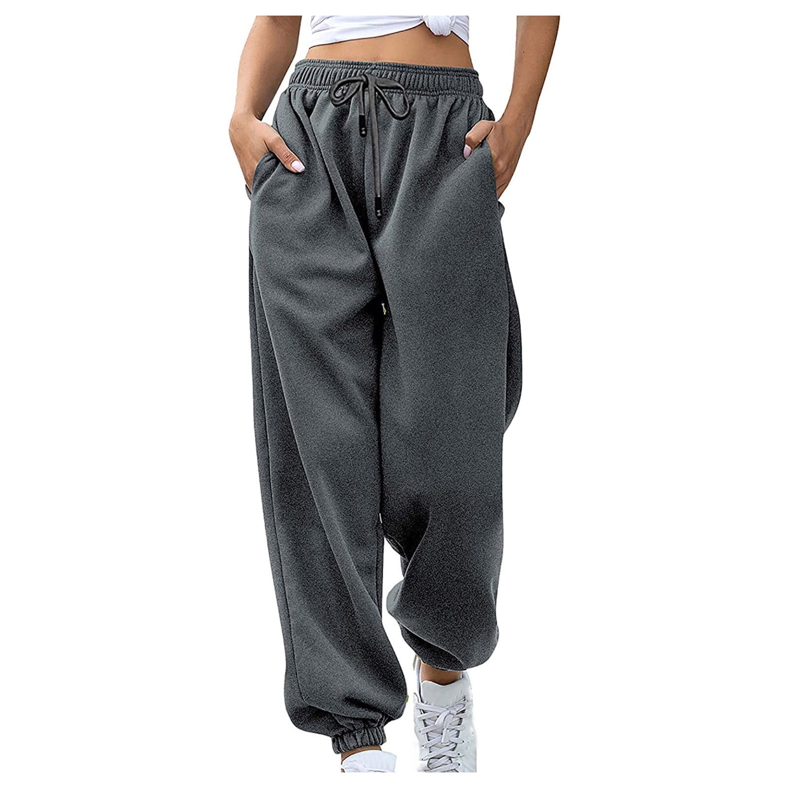  Womens 2023 Fall Fleece Lined Sweatpants Petite Baggy Cinch  Bottom Lounge Pants Drawstring Casual Aesthetic Clothes BlackGrey