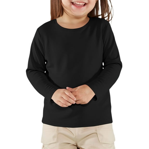 Knosfe Toddler Girls Long Sleeve T Shirt Little Kids Fall Crew Neck Tops Casual Tees Black 110