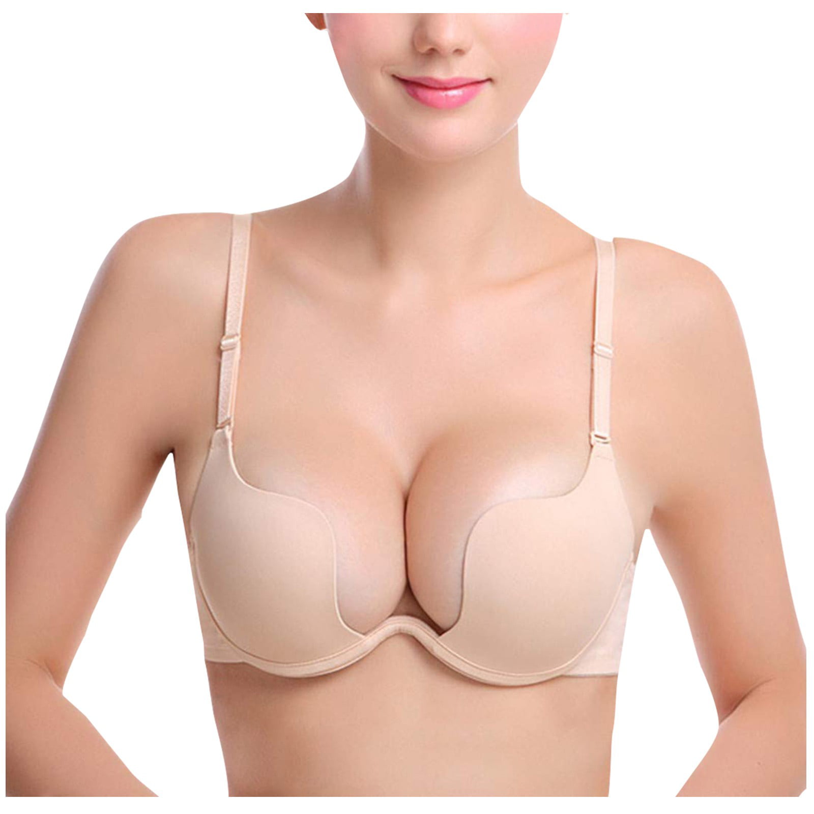 Knosfe Tshirt Bra Convertible Push Up Plus Size Bra Deep Plunge Solid Color  Underwire Bra 